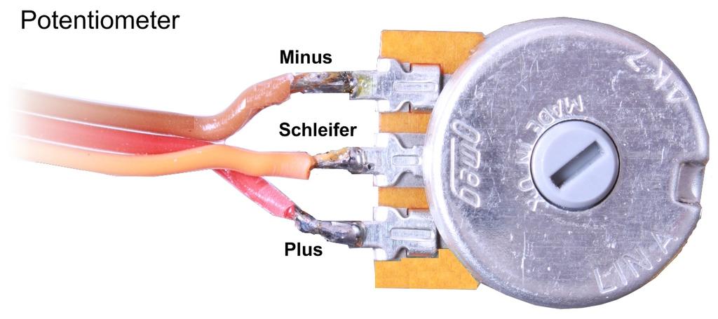 4.4 Anschluss des Potentiometers Das Poti wird mit einem Servokabel als Spannungsteiler angelötet.