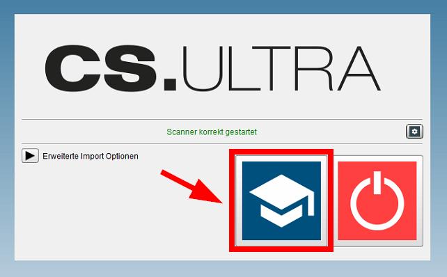 3.0 Abutments scannen Scansoftware starten Die Scansoftware wird automatisch gestartet und der Begrüßungsbildschirm wird angezeigt Auf das blaue Symbol