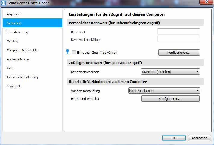 Einstellungen Vollversion TeamViewer 12 Standardeinstellung Für