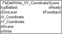04 X-Y-Koordinate Farbscene (FbDaliWrite_XY_CoordinateScene) WAGO-I/O-PRO-Elemente der Bibliothek Kategorie: Gebäudetechnik Name: FbDaliWrite_XY_CoordinateScene Typ: Funktion Funktionsblock X
