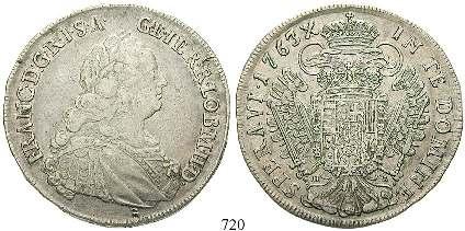 719 Franz I., 1745-1765 Reichstaler 1764, Hall. 28,07 g. Geharnischtes Brustbild r.