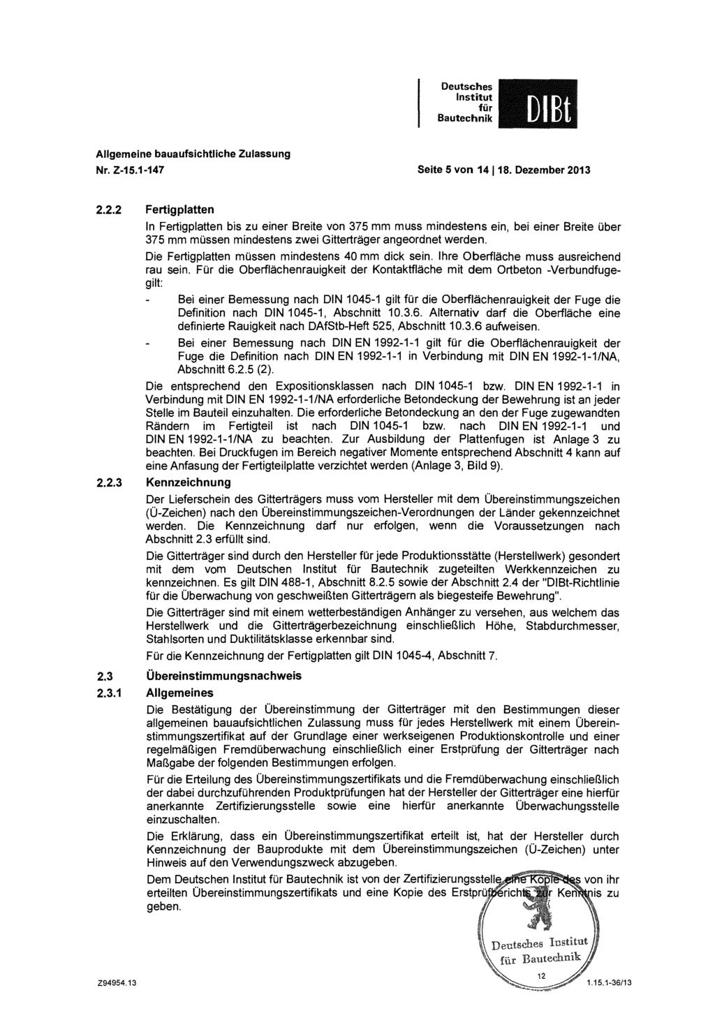 Deutsches DIBt Allgemeine bauaufsichtliche Zulassung Nr. Z15.1147 Seite 5 von 14118. Dezember 20
