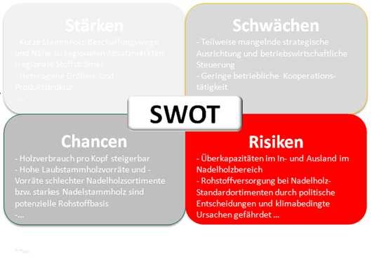 3. SWOT-Analyse Sägeindustrie Sägeindustrie 10 Risiken: Überkapazitäten im In- und Ausland Rohstoffversorgung bei Nadelholz-Standardsortimenten