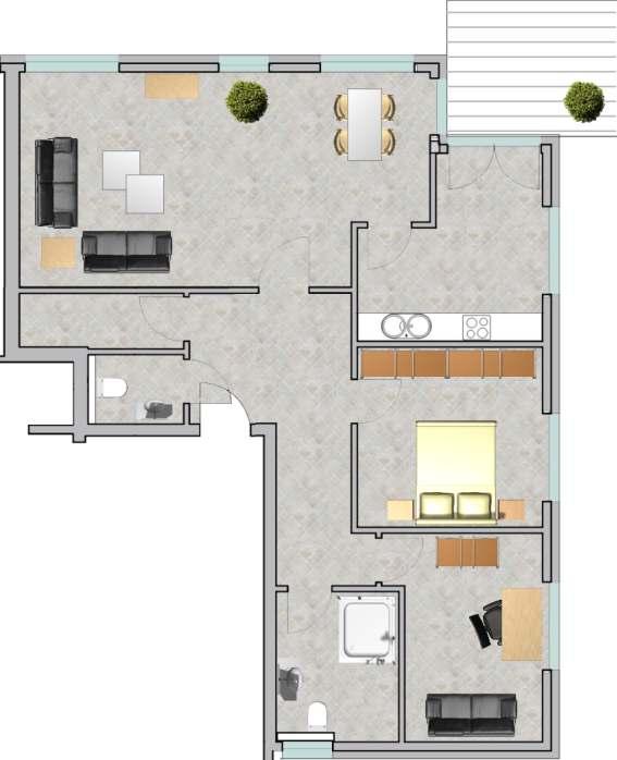 Rund 100 m² Wohnfläche bieten uneingeschränktes Wohlgefühl für die 3 -Zimmer-Wohnung im I. Obergeschoss.