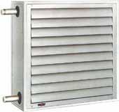 Luftheizer mit Ausblasjalousie für Wand- oder Deckenmontage, Luftheizer = 20 Außenluft-, Mischluft- oder Umluftbetrieb für Heizen oder Lüften.