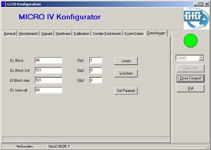 Datenlogger Hier können Sie den Datenlogger des MICRO IV auslesen und als CSV Datei auf Ihrem PC speichern.