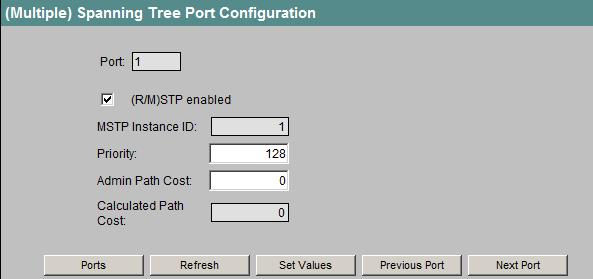 4.5 Das Menü Switch (Multiple) Spanning Tree Port Configuration Wenn Sie auf der Seite "MSTP Ports" in der Spalte "Port" eine Portbezeichnung anklicken, gelangen Sie zur Seite "(Multiple) Spanning