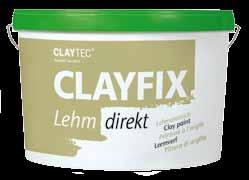 Üblicherweise werden zwei Anstriche aufgetragen. Artikel Produkt Lieferform Ergiebigkeit 18.... CLAYFIX Lehm-Streichputz trocken 10 kg-eimer 65-140 m² je nach Untergrund 18.