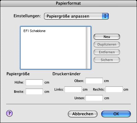 DRUCKEN UNTER MAC OS X 39 Definieren und Bearbeiten von eigenen Seitengrößen im Fenster Papierformat Für eigene Seitengrößen können Sie die Seitenabmessungen und -ränder festlegen.