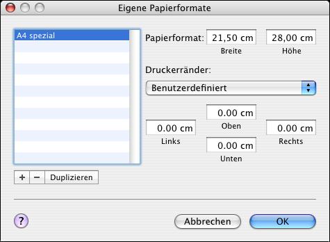 DRUCKEN UNTER MAC OS X 40 EIGENE SEITENGRÖSSE DEFINIEREN - MAC OS X V10.5 UND V10.4 1 Wählen Sie Papierformat im Menü Ablage des Anwendungsprogramms. 2 Mac OS X v10.5 und Mac OS X v10.