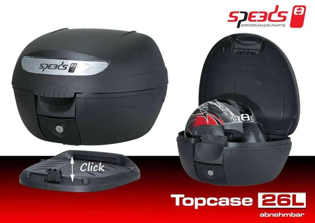 Sonstiges Zubehör SB3020 speeds Topcase universal mit Adapterplatte, schwarz, abnehmbar 26 l Platz für einen Integralhelm Abnehmbar durch Click-System