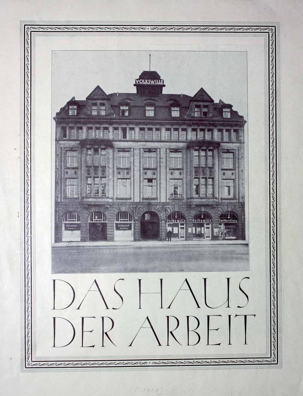 1919 wird das benachbarte ehemalige Kriegerheim übernommen und als»volksheim«umgewidmet, mit Saalbauten und Versammlungsräumen. 1922 und 1925 entstehen Erweiterungsbauten.