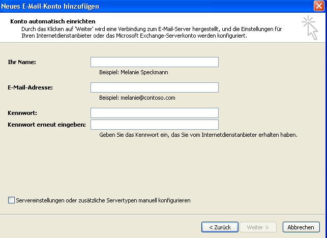 Microsoft Exchange, POP3, IMAP oder HTTP Dann geht s weiter E- Mail Konto einrichten (NEU): Ihr
