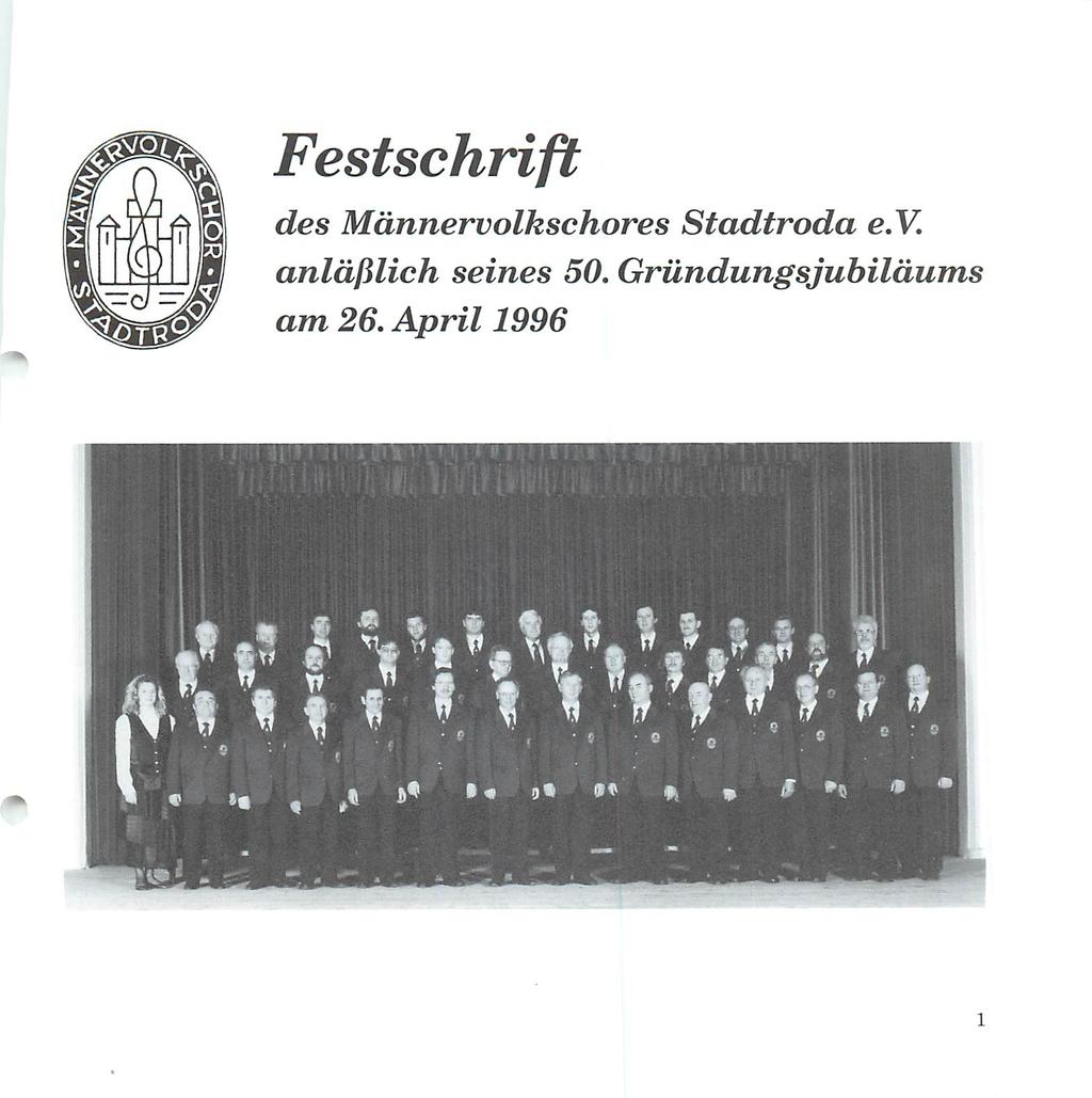 Festschrift des Männervolkschores Stadtroda e.v. anläßlich seines 50.