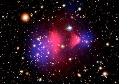 Dunkle Materie? Astronomische Beobachtungen von Bewegungen von Galaxien ergeben Abweichungen von Vorhersagen der Gravitation Bullet Cluster Es ex.