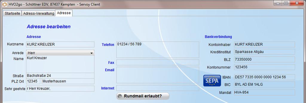 Bank und Zahlung Die Eingabe der Bankverbindung ist notwendig, um den Zahlungsverkehr abzuwickeln.