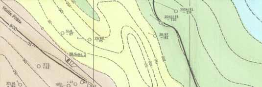 Abb. 2-21 Ausschnitt aus der Karte der Granitoberfläche [Gesamtkarte als Beilage 1 auf CD] Die Hornfelszone ist bis in eine Entfernung von 100-150 m vom