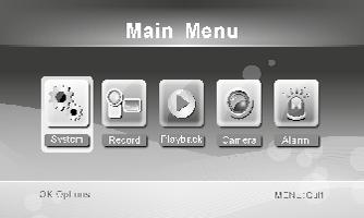 5. Main Menu 5.1 System Press in the real-time monitoring the MENU button to enter the main menu. Press the t or u button to select the menu item SYSTEM. Confirm with OK.