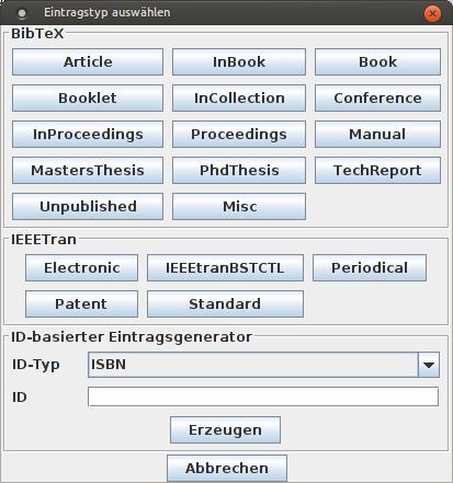 Neue Datenbank erstellen Neuer Eintrag Über Datei Neue BibTeX Datenbank bzw. Icon eine neue Datenbank erstellen.