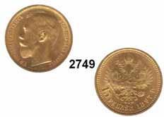 1881-1894 2736 5 Rubel 1882 (6g FEIN) GOLD Y B 26 Fb.148...Flecke; vz 400,- 2737 5 Rubel 1889 (5,8g FEIN) GOLD Y 42 Fb.151...ss+ 300,- 2738 5 Rubel 1889 (5,8g FEIN) GOLD Y 42 Fb.151...ss 280,- Nikolaus II.