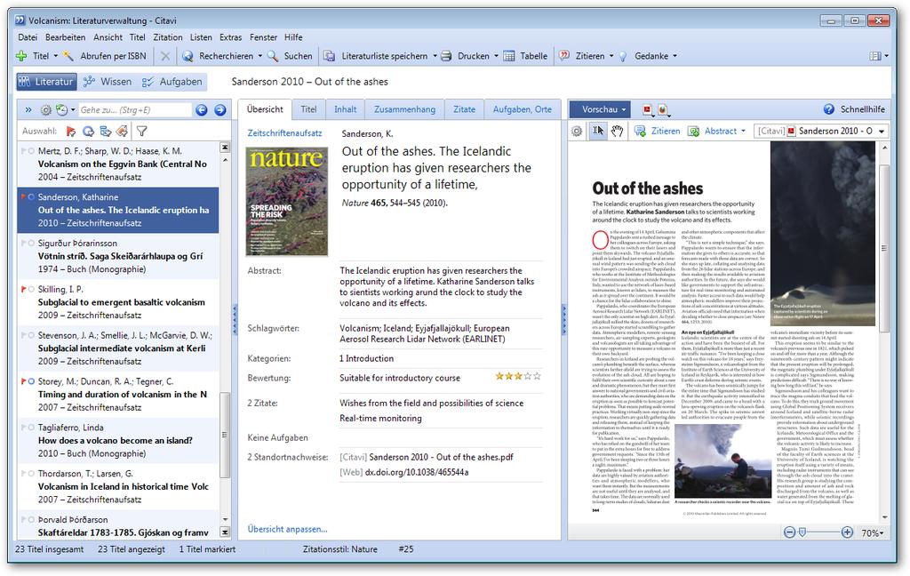 Screenshot: Literaturverwaltungsprogramm Citavi Programmteil-