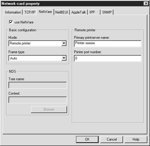 Remotedrucker-Modus Konfigurieren Sie den internen Druckserver in dieser Registerkarte, um den Drucker im Remotedrucker-Modus zu verwenden.