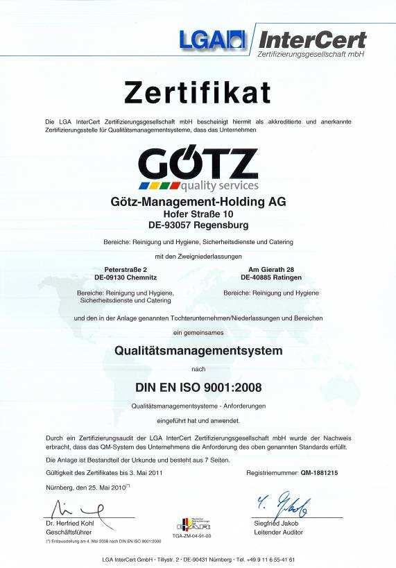 5. Zertifizierungen Qualitätsmanagementsystem DIN EN ISO 9001:2008