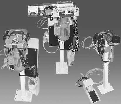 Pneumatische Elektrodenkappen- Fräseinrichtung für Roboterzangen links: Einfachkopf-Fräser vom System abe 3000 mitte: Doppelkopf-Fräser vom System abe 3100 mit Sensoreinheit rechts: Fräser vom System
