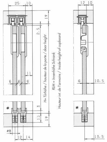 Laufprofil zweiläufig Alu, mit Drehriegel 420-532679 2500mm Länge 1 420-532680 3500mm Länge 1 /Stange 76,20 109,70