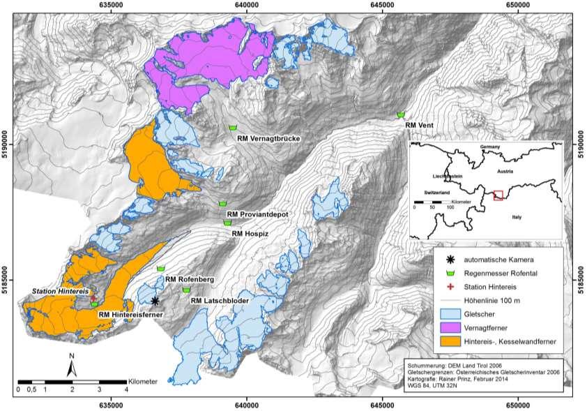 B-3 Abbildung 3: Die Gletscher im Einzugsgebiet des Abflusspegels der Rofenache/Vent.