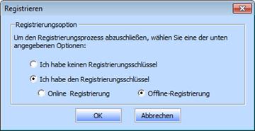 2. Ein Dialogfeld zur Offline-Registrierung erscheint und zeigt im entsprechenden Feld die Registrierungs-ID an. 3.