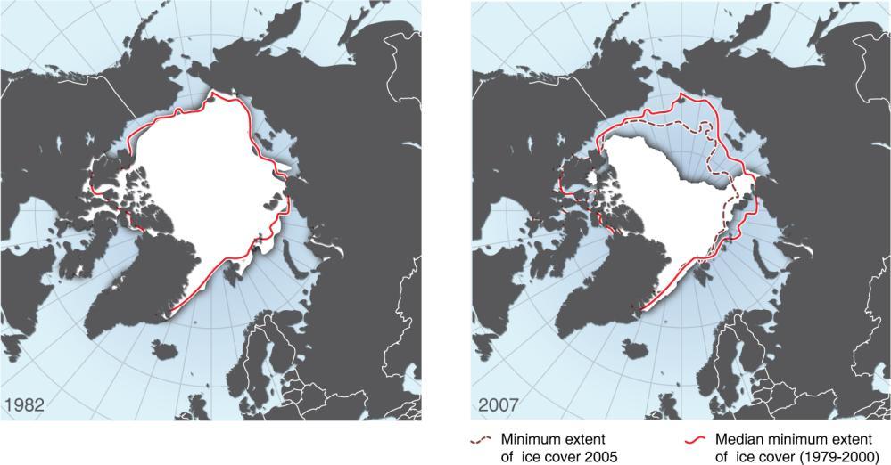 Arktisches Meereseis-Minimum im September 1982, 2005 und 2007