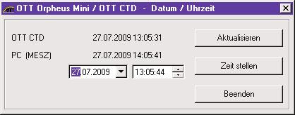 13 Datum und Uhrzeit stellen Die interne Uhr des OTT CTD ist eine Echt zeituhr mit hoher Ganggenauigkeit. Sie läuft, sobald Batterien in den OTT CTD eingelegt sind.