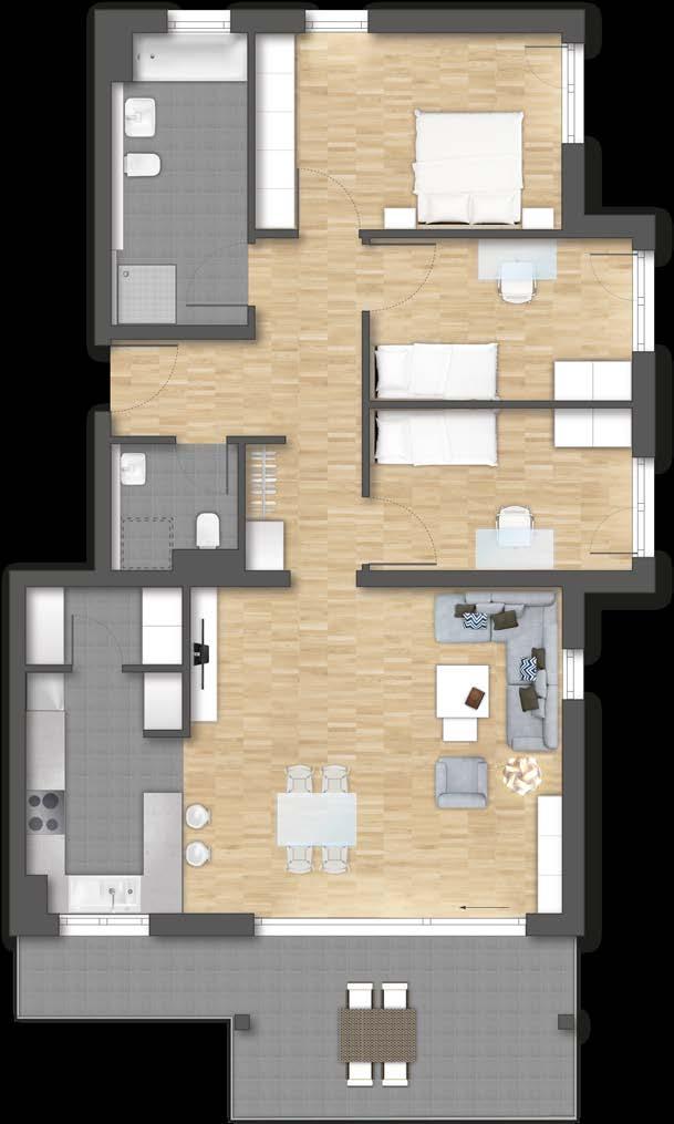 Küche 8,63 m² Schlafen 14,38 m² Zimmer 1 10,26 m²