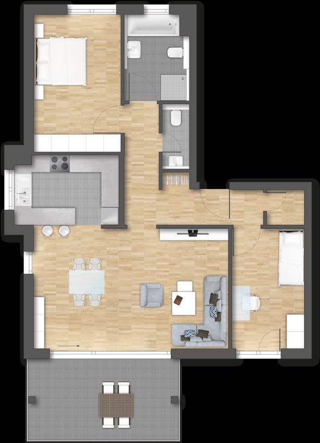 Schlafen 14,11 m² Zimmer 10,52 m² Bad 6,14 m² WC 1,80 m² Diele