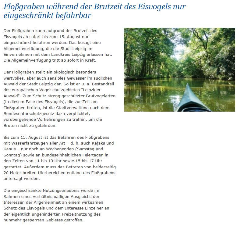Arbeitsstand Gewässer Stadtgebiet Leipzig Machbarkeitsvoraussetzungen in FFH- und SPA-Gebieten 2013 gesperrt! und auch 2014 gesperrt!