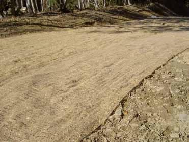 Zur Sicherung der Oberfläche von erosionsgefährdeten Dammund Einschnittböschungen bedeckt man die zu sichernden Flächen mit Greenfields Matten und befestigt diese mit Holzpflöcken oder