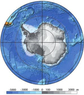 The Antarctic continent is covered by a massive ice sheet up to 4km thick.