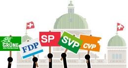 5.4 Sieben weitere Parteien im Parlament Neben den vier grossen Parteien in der schweizerischen Parteienlandschaft gibt es noch sieben weitere, kleinere Parteien im Parlament.