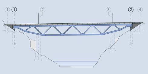 Wander- und Fahrradwegenetz integriert. Projektdaten Beton Bogentragwerk 510 m³ Beton Fahrbahntragwerke 1.