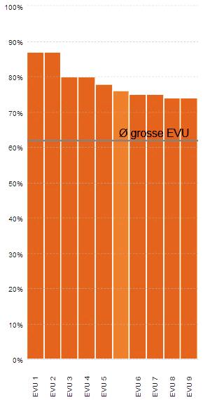Unter den Top 10 aller EVU befindet sich aber auch ein mittlerer/kleiner Stromlieferant (mit Absatz < 100 GWh/a).