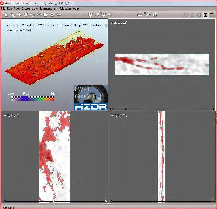 Segmentation of CT data in void and rock with AVIZO CT data is a grey