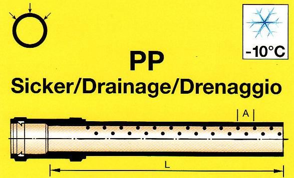 Kanalisations-/Sickerrohre aus PP (Polypropylen) PP-HM, Vollwandrohr ohne Füllstoffe, Steckmuffenrohre für erdverlegte, drucklose Entwässerungsleitungen GAC No 10.