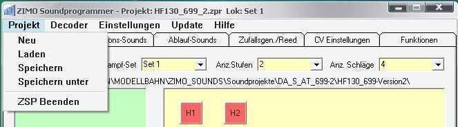 4 - Laden eines Sound Projekts Mit ZSP wird bereits ein Sound Projekt installiert. Weitere Projekte müssen bei Bedarf von der ZIMO Homepage heruntergeladen werden.