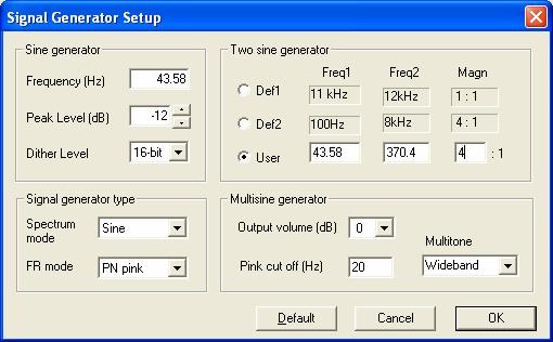 Bild 11.2: Einstellung der Messparameter im Signal Generator Setup 3.