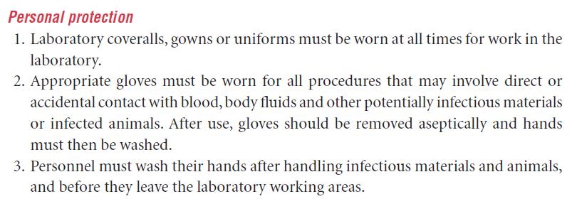 Kleidung und Handschuhe im Labor WHO