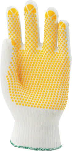 Polyamid Schutzhandschuhe mit und ohne Noppen. Alle Handschuhe sind sowohl an der linken wie an der rechten Hand zu tragen sowie in weiß und blau erhältlich.