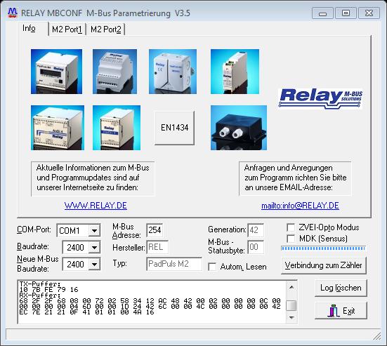 3.3 Karteikarte Info Diese Karteikarte zeigt einige Fotos der unterstützen M-Bus Geräte aus der Produktpalette der Relay GmbH, der PadMess GmbH und weiterer Hersteller.