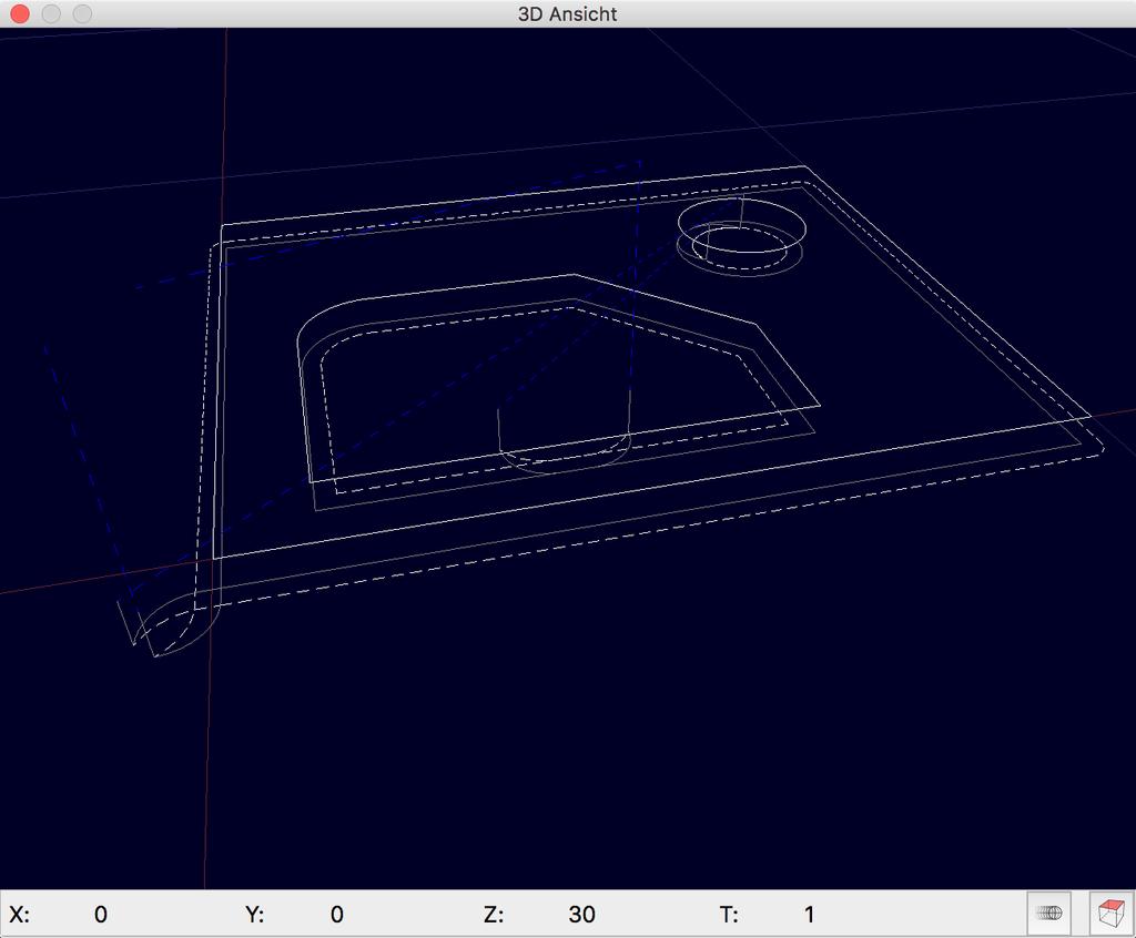 2. 3D Bewegungen können allenfalls besser in der 3D Ansicht angezeigt werden ( Cam > 3D Simulationsansicht anzeigen ): G-Code