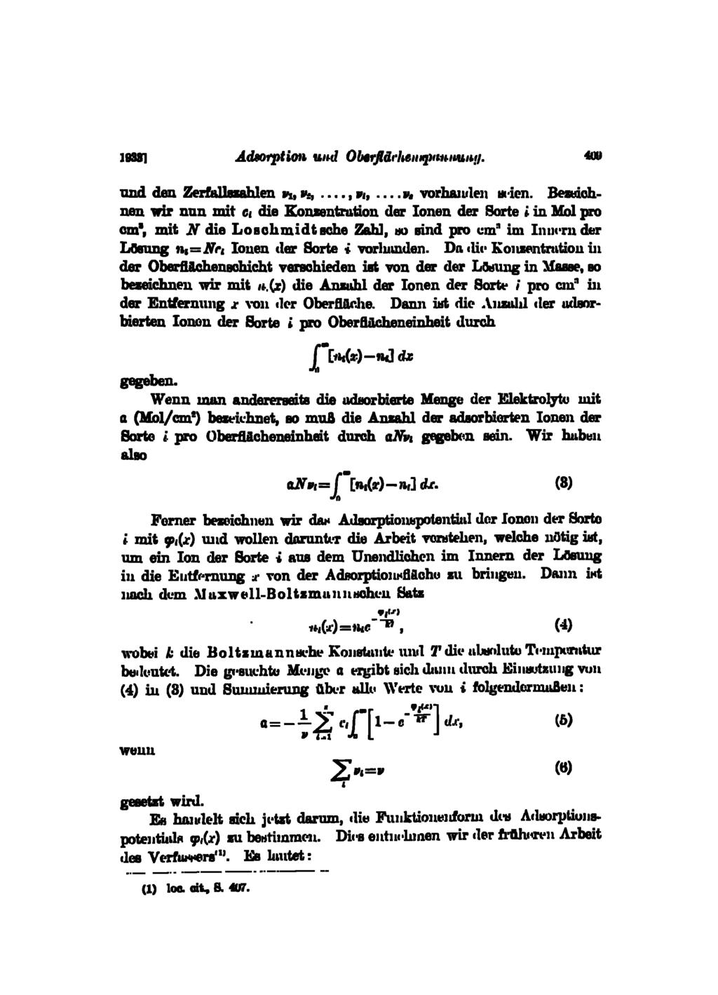 1933] Adsorption und Oberflachenspannung. nd den Zerfallszahlen v1,v2, v1, uv2 vorhanden seien.